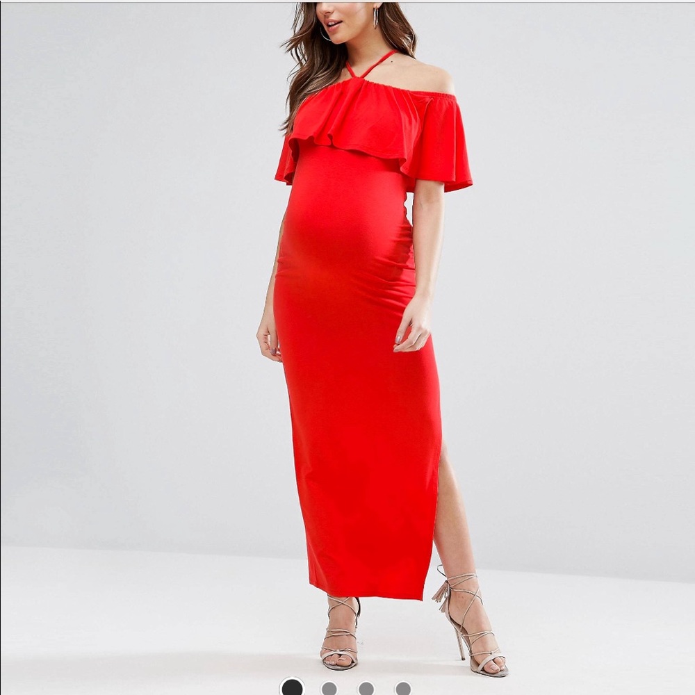 Red Halter Maternity Dress